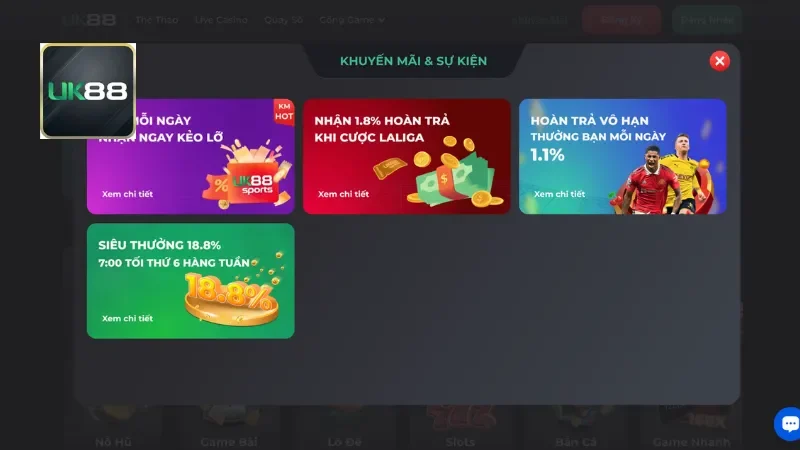 UK88 | Trang Chủ Nhà Cái Cá Cược Thể Thao Mới Nhất 2025 61 Tổng hợp các CTKM khủng của UK88